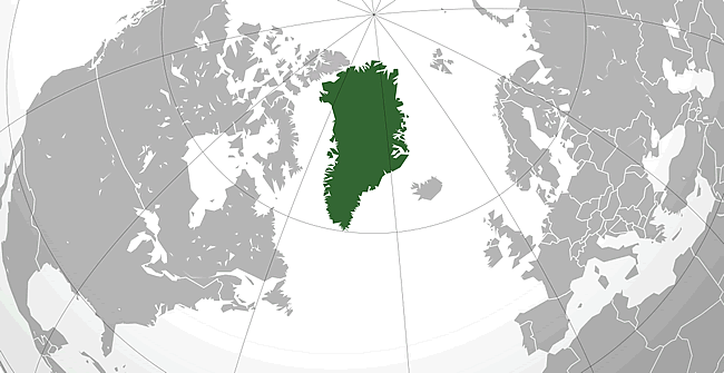 The geographic position and size of Greenland