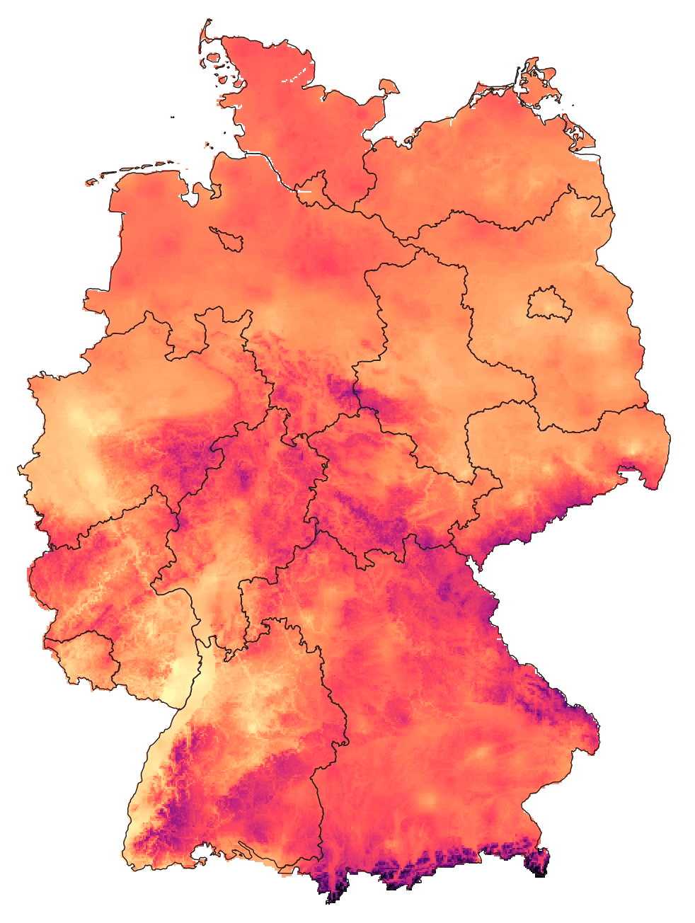 DWD grid of mean temperatures in September 2023